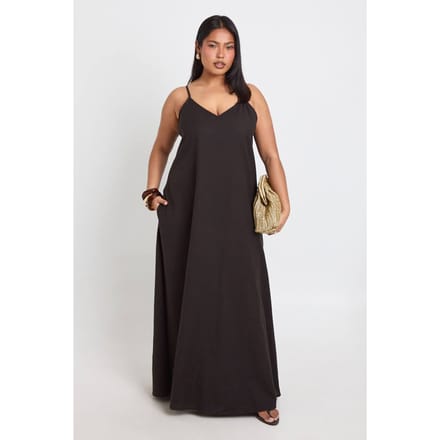 boohoo Dames Plus Linnen Maxi Jurk Met Puntzoom | Zwart | Maat: 44