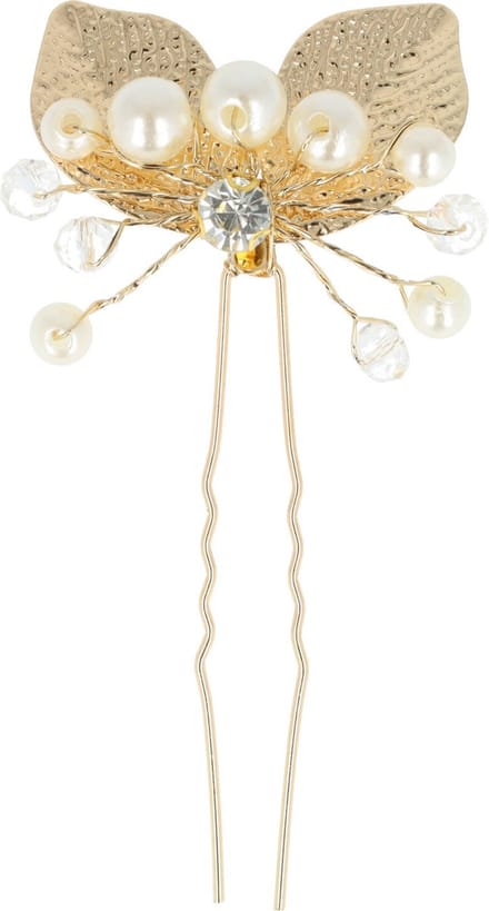Haarsoires Haarspeld Haarpin 8cm - Bladvorm Parels - Goud