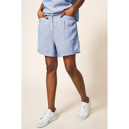 White Stuff Rowena Linen Short Chambray Blue Größe: 24 | Kurze Sporthosen Outlet | Damen | Weiß