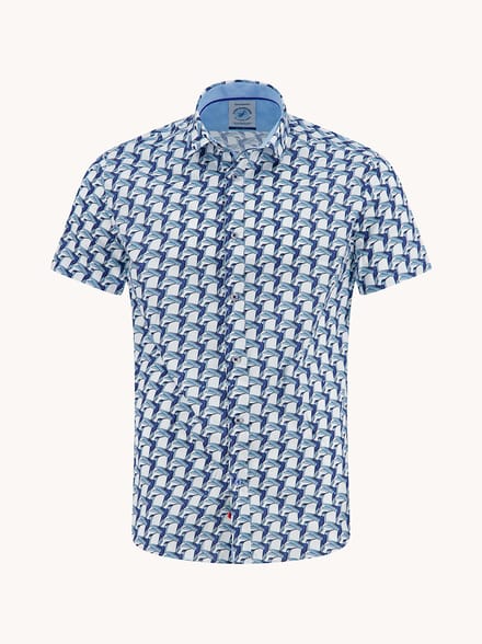 A Fish Named Fred Overhemd Korte Mouw Geometric Birds Cobalt  XL