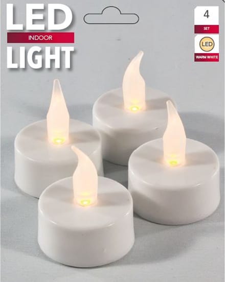 LED Theelicht - op batterijen - 4 stuks per verpakking