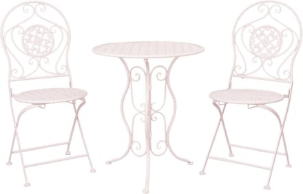 Clayre & Eef Bistroset Bistrotafel Bistrostoel 3-delig Ø 60x70 Wit IJzer