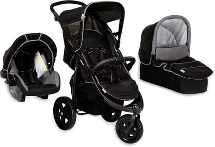 3-in-1 Kinderwagen Set - Reiswieg, Zitje en Autostoel - Caviar/Grijs