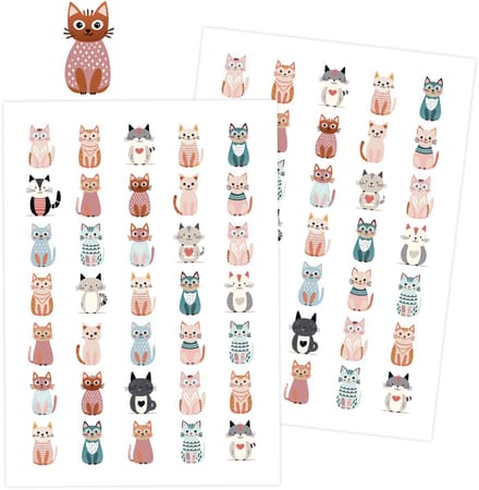Cute Cats Stickers - 3 Grote Stickervellen met Katten - 105 Stickers