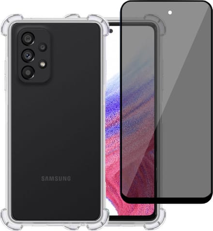 Hoesje geschikt voor Samsung A53 5G + Privé Screenprotector – Privacy Tempered Glass - Case Transparant
