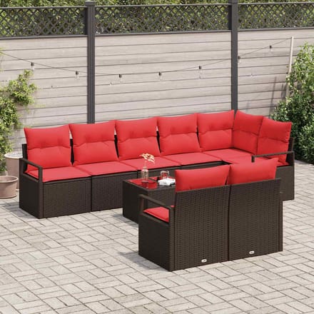 vidaXL - Tuinbank - Set - 9 - st - Bruin - en - Rood - poly - rattan
