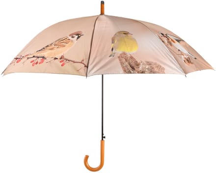 Esschert Design Paraplu vogels - bruin - tuinvogel print - D120 cm - houten handvat