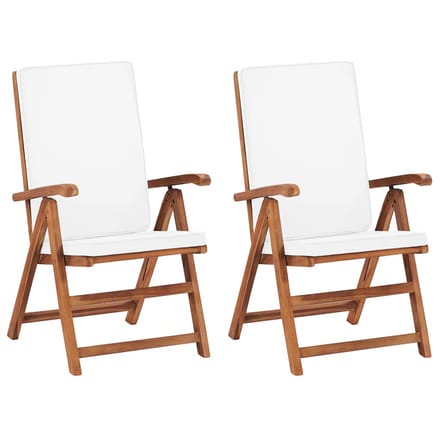 vidaXL - Verstelbare - klapstoelen - met - kussens, - 2 - stuks, - massief - teakhout, - crèmekleurig.