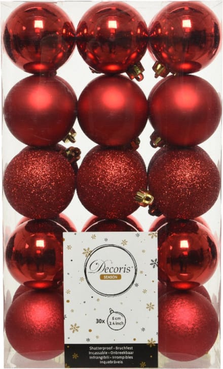 Decoris kerstballen - 30x st - rood - D6 cm - kunststof - kerstversiering