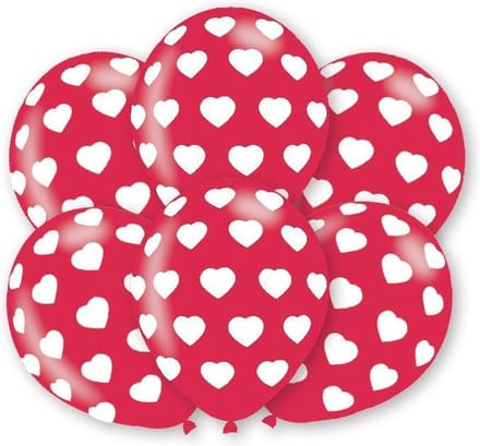 Amscan Ballonnen Hearts 27,5 Cm 6 Stuks Rood/wit