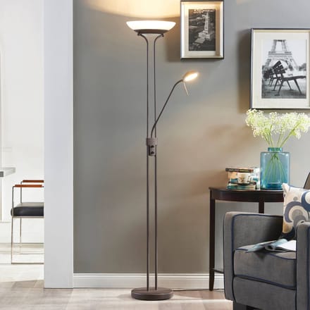 Lindby LED vloerlamp Yveta, roestkleurig, leeslamp, dimbaar