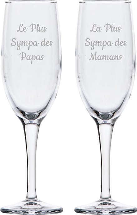 Champagneglas gegraveerd - 16,5cl - Le Plus Sympa des Papas & La Plus Sympa des Mamans