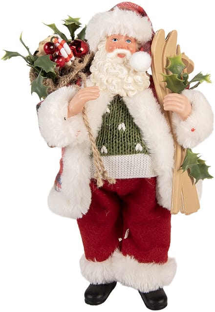 Clayre & Eef Kerstdecoratie Beeld Kerstman 16x13x27 cm Rood Kunststof