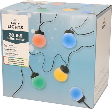 Budget feestverlichting lichtsnoer - Bolvorm - 950cm - 20 LEDS - Multi
