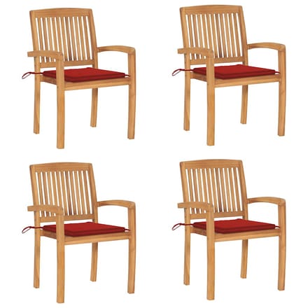 vidaXL - Tuinstoelen - stapelbaar - 4 - st - met - kussens - massief - teakhout