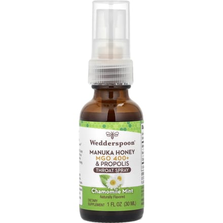 Wedderspoon, Miel de Manuka et Propolis, Spray pour la gorge, Camomille Menthe, MGO 400+, 1 fl oz (30 ml) white