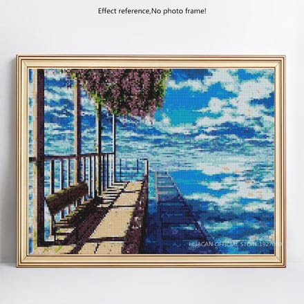 Peinture diamant paysage complet à l'aneth, image ronde, broderie diamant strass 20X30CM blue