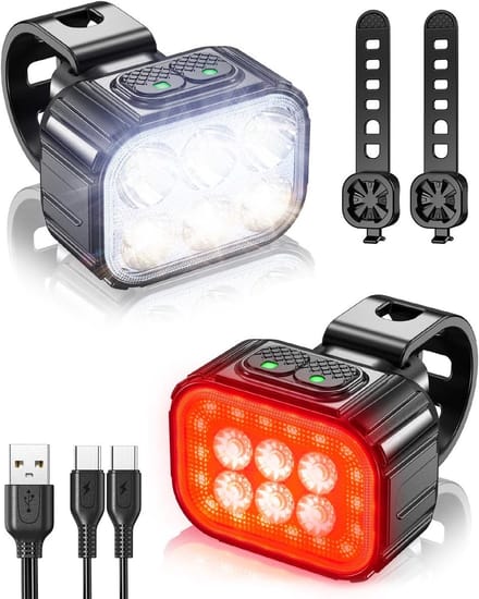Waterdichte Fietsverlichting met 6 LED's - Opladen via USB, Instelbare Helderheid & Lange Batterijduur