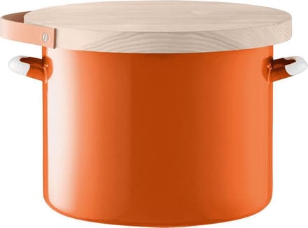 LSA Utility Voorraadpot - Incl. Eikenhouten Deksel - Geëmailleerd Staal - Ø 31 x 25 cm - Oranje