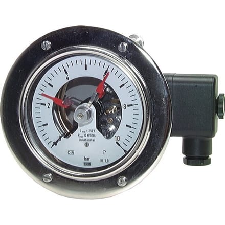Contactmanometer 1NC/2NO 0..16bar (232psi) Roestvrij staal/Messing 100mm Klasse 1 Achteraansluiting