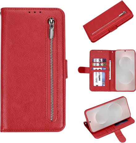 HB Hoesje Geschikt voor Apple iPhone 7 Plus & 8 Plus - Luxe Kunstlederen Portemonnee Book Case met Rits - Rood