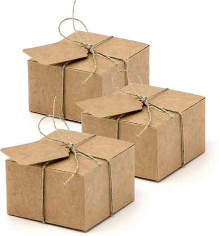 Partydeco cadeaudoosje Kraft - Bruiloft bedankje - 20x met etiketten - bruin - 6 x 4 cm