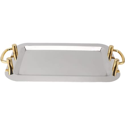 Plateau de Service en Acier Inoxydable Exquis Élégant Surface Miroir Poignée de Transport Dorée Acier Inoxydable 304 Rectangular (Length 16.9in) gray