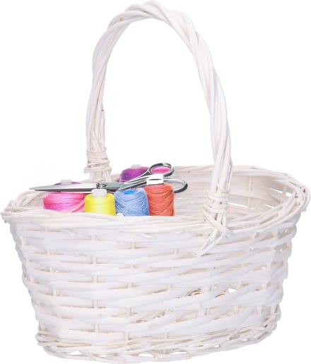 CM Cadeaumand met hengsel - wit - riet - 25 x 18 x 11 cm - geschenkmand - rieten mand