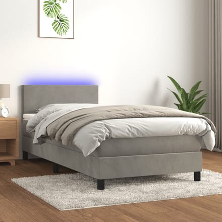 vidaXL - Boxspring - met - matras - en - LED - fluweel - lichtgrijs - 100x200 - cm