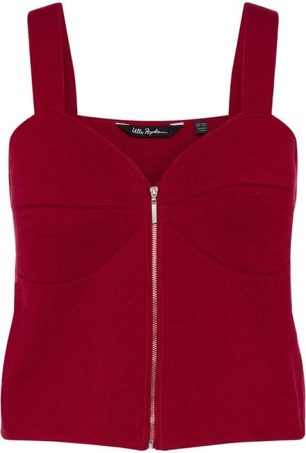 Ulla Popken - Dames - beha top slim ritssluiting fijn breisel mouwloos - Salsa - Maat 58+