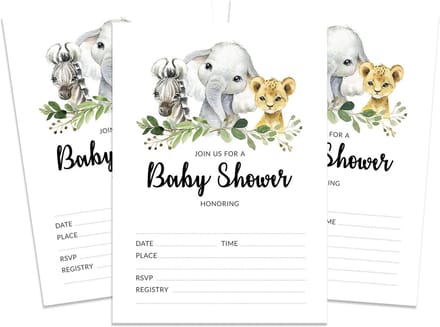 30 Safari Jungle Dieren Invulbare Uitnodigingen voor Babyshower