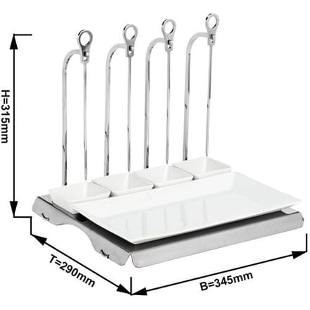 GGM Gastro Spießaufhänger - Chrom - inkl. 4 Spießen Zilver / Wit