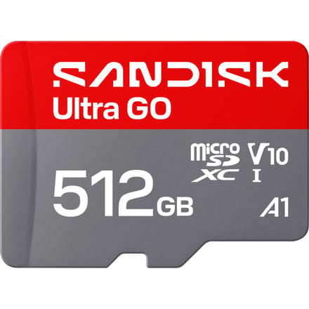 SanDisk microSDXC Ultra GO 512GB (UHS-I, V10, U1, C10, A1, R190 MB/s, Full Video HD