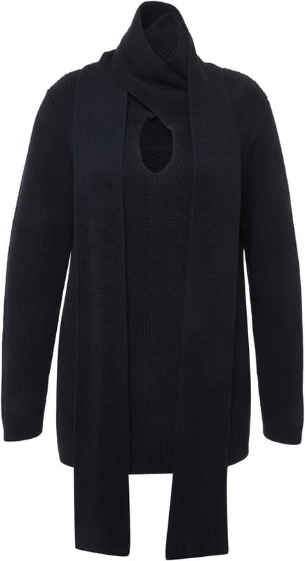 Ulla Popken - Dames - Pullover gebreide sjaal V-hals lange mouw - Marine - Maat 42+