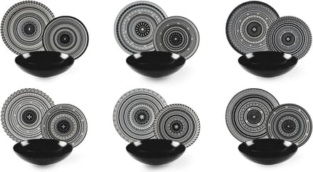 Excelsa Italiaans Design 18-Piece Ethnic serviesset – Multicolor Ceramic Plates with Tribal & Geometric Patterns