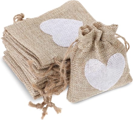 Solidchoice - Set van 10 Jute Zakjes met Trekkoord, 10 x 8 cm