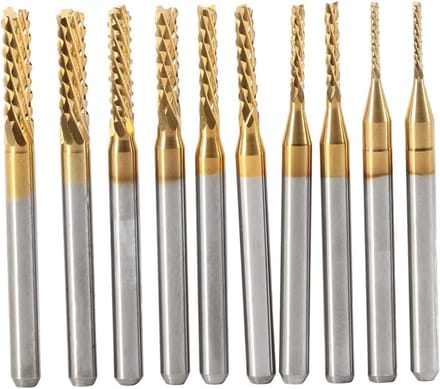 Set van 10 Titanium Gecoate Freesboren, Tungsten Carbide CNC Freesbits voor Hout, Staal en PCB