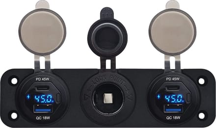 ProRide 12V USB Autolader 2 Poorten - 45W/QC3.0 - Voltmeter en 12V/24V Sigarettenplug - Drievoudig inbouw