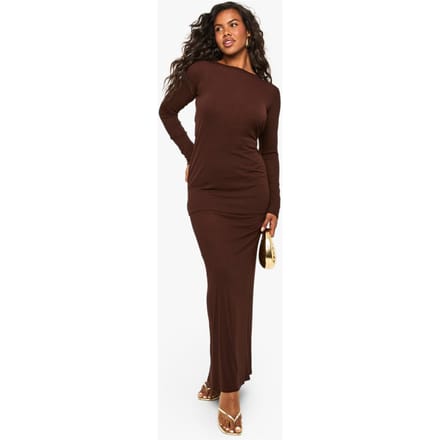 boohoo Dames Dubbelgelaagde T-shirt jurk | Chocolate | Maat: 8