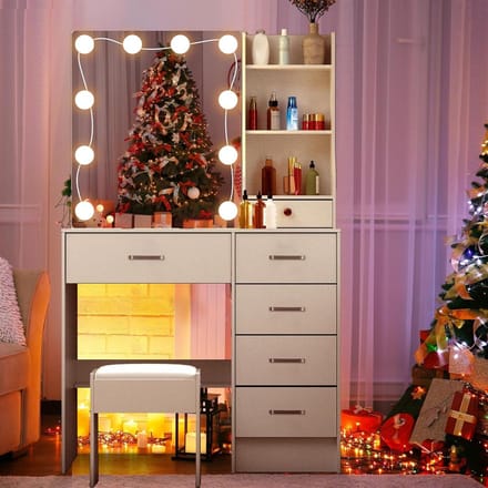 Make-uptafel met spiegel - Kaptafel bureau - Make-up aanbrengen - Verstelbare LED verlichting - 131 x 80 cm - Wit