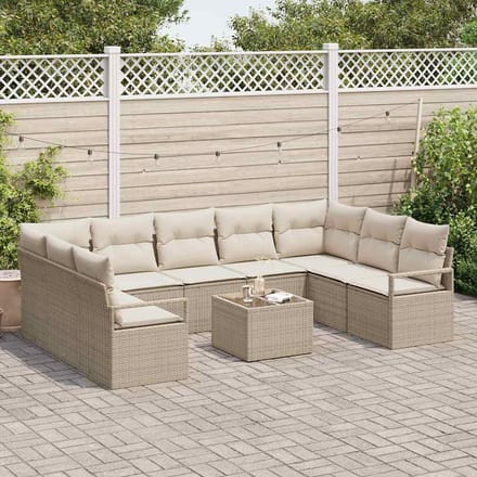 vidaXL - Tuinbank - Set - 10 - st - Beige - en - Crème - poly - rattan