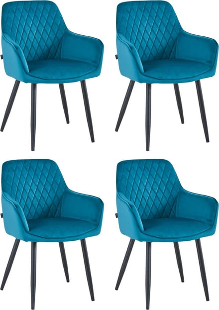Colenis® - Beverly Eetkamerstoel - Set Van 4 - Petrol - Velvet - Met armleuning