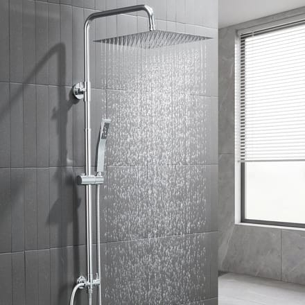 Auralum Max Douchesysteem Met Omstelling - Regendouche - Vierkant Doucheset - RVS Handdouche - 10 inch Douchekop - Verstelbare Hoogte 72-110 cm - Chroom