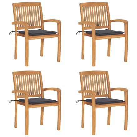 vidaXL - Tuinstoelen - stapelbaar - 4 - st - met - kussens - massief - teakhout