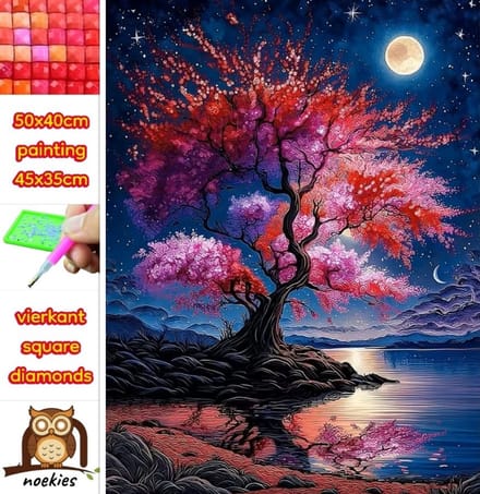 50x40cm Diamond Painting roze boom (vierkant) nr 38
