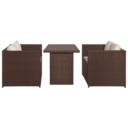 vidaXL - 3-delige - Bistroset - met - kussens - poly - rattan - bruin