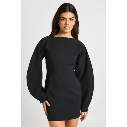 boohoo Dames Gestructureerde Mini Shift Jurk met Uitlopende Mouwen | Black | Maat: 14