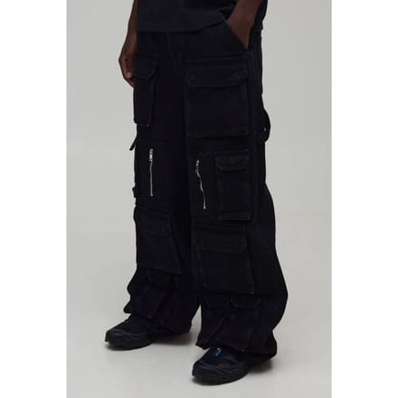Baggy Fit Cargo Jeans Met Ritsdetail | Washed Black | Size 36R