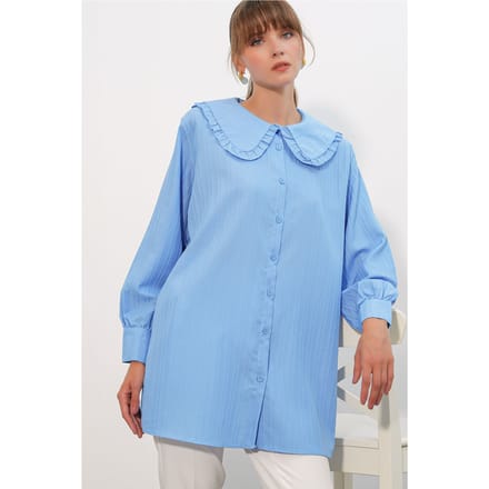Langsleeve Textured Shirt Met Baby Kraag