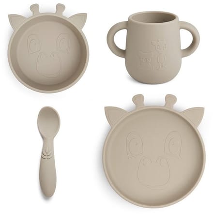 Lykke siliconen dinerset 4-pack Giraffe-Cobblestone